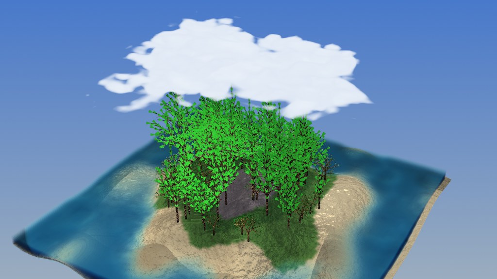 lsystem_forest_ari: the same forest island, rebuilt in the Ariadne UI DSL — declarative terrain, custom-node trees, sea and cloud