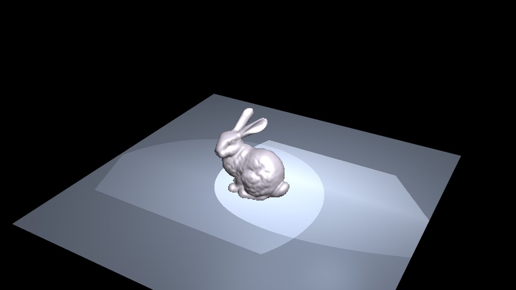 volren_bunny — the Stanford bunny ray-cast from a signed-distance volume on a lit stage